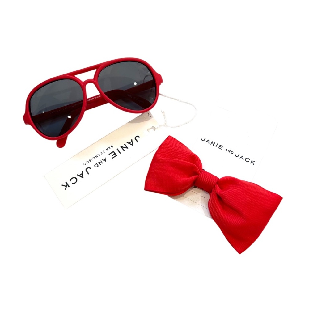 Janie and Jack Sunglasses & hair bow clippie bundle 0 to 2 years Red NWT